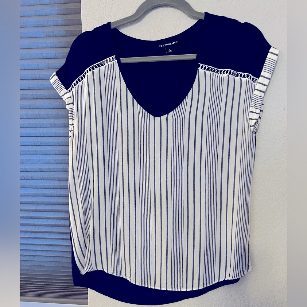 Navy Blue and White Blouse